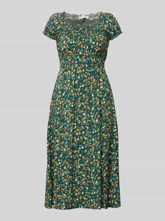 Apricot Midikleid aus Viskose mit Smok-Details in Dunkelgruen, Gr&ouml;&szlig;e XXL