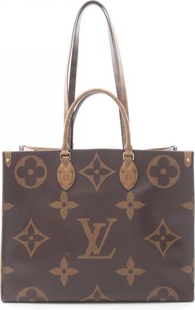 Louis Vuitton Beige Brown Coated Canvas Monogram Leather Handbag Tote Bag (Pre-Owned)