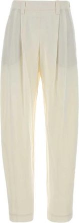 Brunello Cucinelli Sabl&eacute; Zijden Cr&ecirc;pe Slouchy Broek met Monili - Dames - Wijde Broeken - Wit - S - Broeken