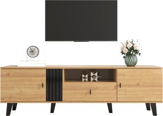 STILVORA Mueble Tv Con 2 Puertas, 1 Caj&oacute;n Y 1 Nicho, Dise&ntilde;o Madera Y Negro, Sal&oacute;n, 170&times;40&times;50,5 Cm, En Tablero De Part&iacute;culas
