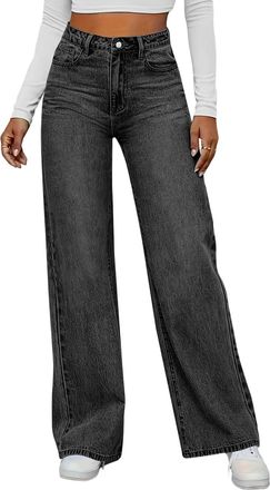 Generic High Waisted Wide Leg Jeans for Women UK, Ladies Loose Fit Baggy Stretch Denim Trousers, Bootcut Barrel Jeans Y2K Streetwear Casual Straight Leg Jean 