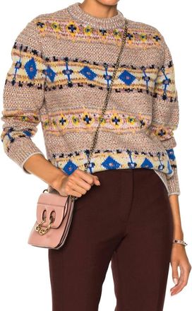 Victoria Beckham Pre-Loved Intarsia Wool & Alpaca Blend Jumper In Beige/blue