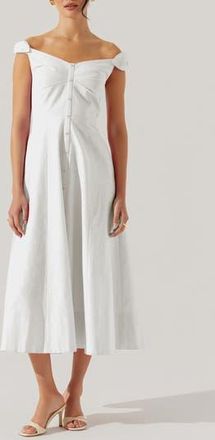 ASTR the Label Charelin Off the Shoulder Linen Blend Midi Sundress in White at Nordstrom Rack, Size X-Small