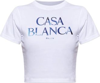 Casablanca Meduse Sportive Stacked Logo Cropped Baby Tee - Dames - T-shirts - Wit - S - Katoen - Tops