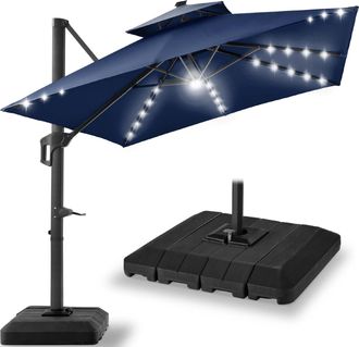 Best Choice Products 9x12ft 2-Tier Square Outdoor Solar LED Cantilever Umbrella w/ 360-Rotating Base