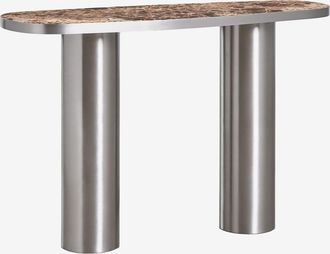 Sklum Consola Recibidor Ovalada 120x40 Cm En Piedra Natural Y Acero Inoxidable Fertrix Sklum