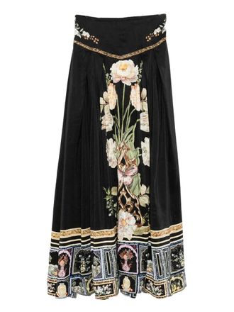 Camilla Ottoman Elegance pleated skirt - women - Linen/Flax/Silk - L - Blue