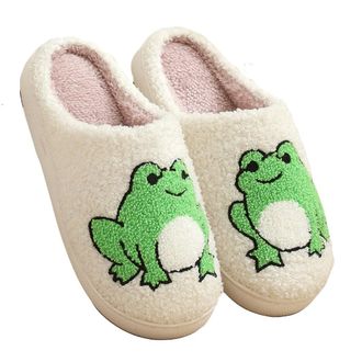 Generic Womens Mens Fuzzy Slipper Interesting Printed Patterns Home Shoes Memory Foam Cozy Plush Couple Indoor Household Slippers(Frog,UK 5.5)