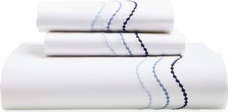 Matouk Serena Embroidered Percale Sheet Set in Sailor Blue at Nordstrom, Size Queen