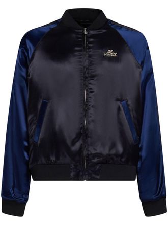 Marni logo-embroidered satin bomber jacket - Blue