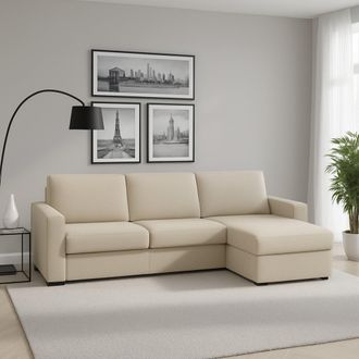 Dmora Sof&aacute; Fijo Debora, Sof&aacute; De Esquina, 100% Made In Italy, Sof&aacute; Sala De Estar, Con Contenedor Reversible Peninsula, En Tela Acolchada, Con Reposabrazos De