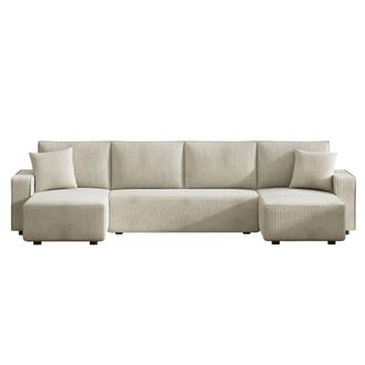 Concept Usine Sof&aacute; panor&aacute;mico cama de 6 plazas con ba&uacute;l en terciopelo a cuadros beig