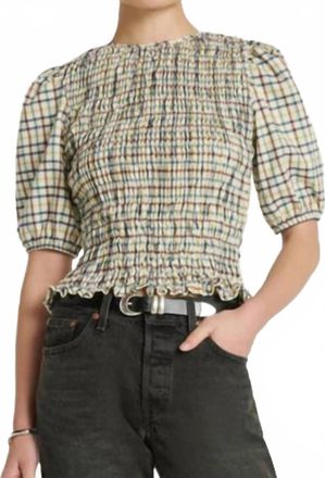 Nation Ltd Brinley Smocked Top In Multi Color Plaid