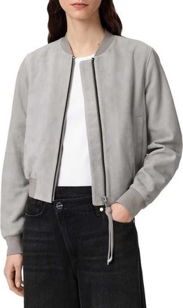 AllSaints Orten Suede Bomber Jacket in Light Grey at Nordstrom, Size 10