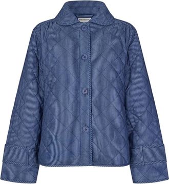Lollys Laundry Elegante Donkerblauwe Jas met Ronde Kraag - Dames - Zomerjassen - Blauw - S - Polyester - Jassen