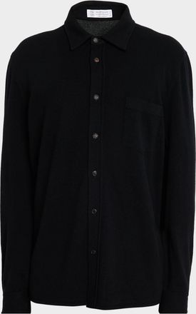 Brunello Cucinelli Mens Virgin Wool and Cashmere Knit Button-Down Shirt