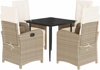 vidaXL Set Comedor De Jard&iacute;n 5 Pzas Con Cojines Rat&aacute;n Sint&eacute;tico Beige Vidaxl