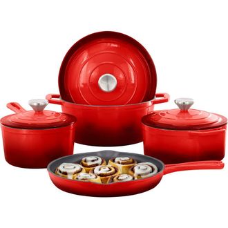 MegaChef 7 Piece Enameled Cast Iron Cookware Set in Red at Nordstrom