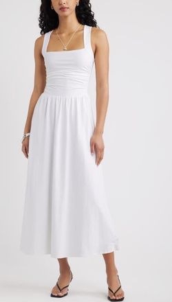 Open Edit Square Neck Maxi Dress in White at Nordstrom, Size X-Large