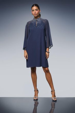 Wallis Womens Occasion Ombre Embellished Shift Dress - Navy - Size 10 UK