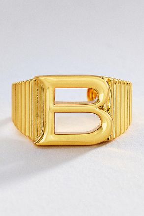 Luv AJ Initial Ridged Signet Ring