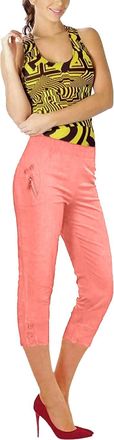 Generic MMK Ladies Cherry Berry Plain Cropped 3/4 Length Capri Trouser Stretch Fit Elasticated Waist Summer Short Pants (Coral, 12)