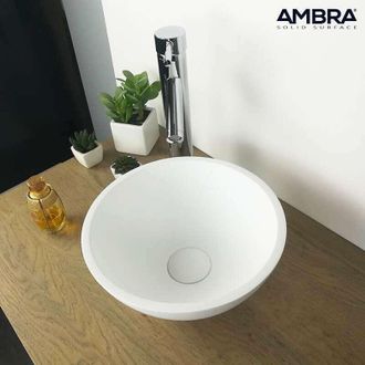 Ambra Ambra - Bol&eacute;a - Lavabo Sobre Encimera Redondo De 30 Cm En Solid Surface - Dise&ntilde;o Contempor&aacute;neo Para Ba&ntilde;o