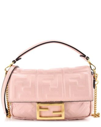Fendi Fendi Pink Zucca-Embossed Leather Baguette Nm Bag Mini (Authentic Pre-Loved)