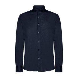 Brunello Cucinelli Glad Jersey Overhemd - Heren - Overhemden - Blauw - Maat: S Jersey