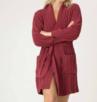 PJ Salvage Cozy Chenille Cable Knit Robe In Port