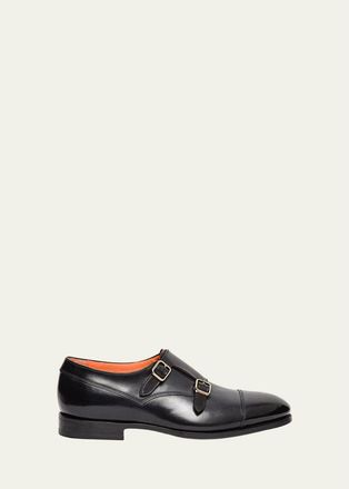 Santoni Mens Gentile Double-Monk Strap Leather Loafers