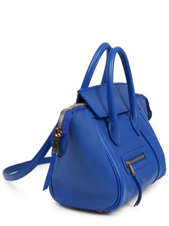 Celine Womens Luggage Handbag Blue Leather Lamb Handbags Hand Bags