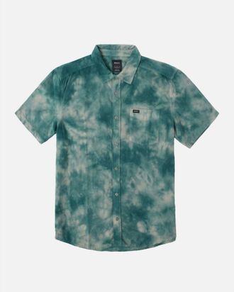 Rvca Mens Bleach Cord Woven Shirt In Emerald Green
