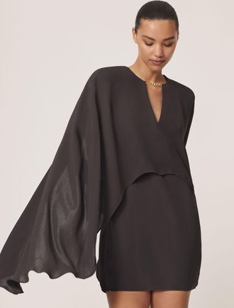 Reiss Cassidy Grape Chain-detail Cape Mini Dress, 6, Brown