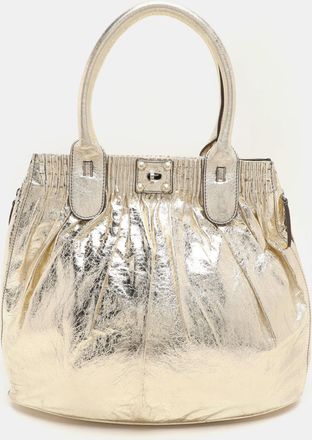 Zagliani Gold Crinkled Leather Side Zip Detail Tote