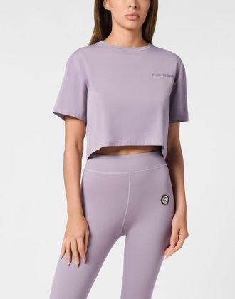 Plein Sport Cotton Cropped T-Shirt Round Neck Ss Scratch Women in Purple at Nordstrom, Size Xx-Large Eu