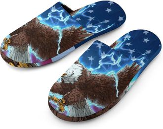 Generic USA Flag Bald Ea-gles Mens Slippers Warm Non-Slip Houes Shose Spa Slipper for Home Bedroom