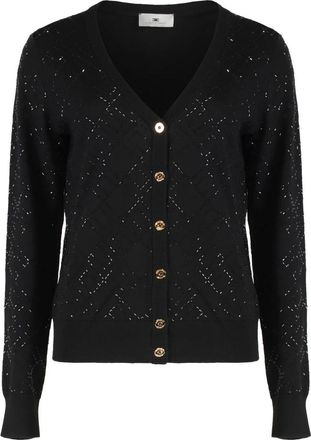 Elisabetta Franchi Kristalwol Vest Elegant Zwart V-Hals - Dames - Vesten - Zwart - M - Wol - Truien & Vesten