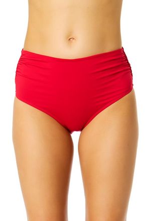 Anne Cole Womens Live In Color Solid Convertible High Waist Shirred Swim Bottom in Ruby Red at Nordstrom, Size X-Large