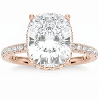 Pompeii3 Certified 4.50Ct Cushion Diamond Engagement Ring Hidden Halo 14k Lab Grown