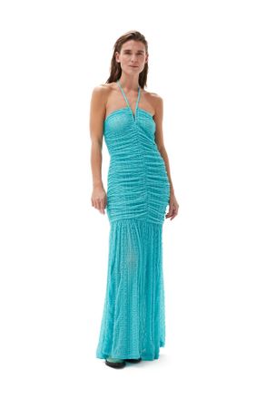 Ganni Stretch Lace Halter Neck Dress - Size 10/12 Blue
