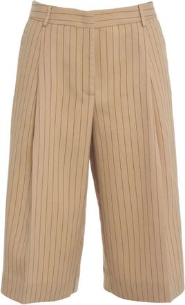 Kaos Kaos, Korte Broeken, Dames, Beige, S, Leer, Pinstripe Bermuda Shorts