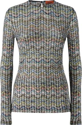 Missoni Trui met lange mouwen van viscosemix met pailletten - Dames - Ronde hals truien - Veelkleurig - S - Pailletten - Truien & Vesten
