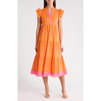 Sugarlips Donna Dot Mirna Tiered Midi Dress in Orange-Pink at Nordstrom, Size X-Small