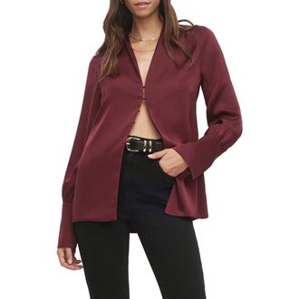 Favorite Daughter The Izzy Fluted Sleeve Satin Shirt in Vino at Nordstrom, Size Small