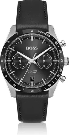 BOSS Tourmaster Black-dial watch with black leather strap