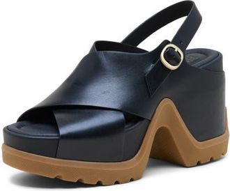 Sorel Roamn Rise Slingback Platform Sandal in Black/Gum 2 at Nordstrom, Size 10.5