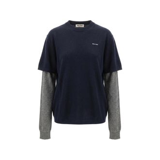 Miu Miu Layered-sleeve Logo-embroidered Sweater