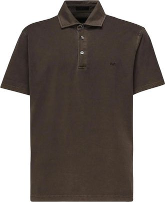 Fay Classic Brown Short-Sleeved Polo with Subtle Stitching Details