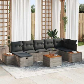 vidaXL Conjunto De Sof&aacute; De Jard&iacute;n Con Coj&iacute;n 8 Pcs Gris Polirat&aacute;n Vidaxl